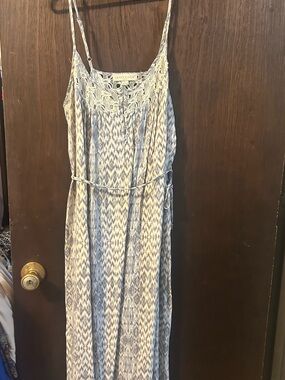 lovestitch Blue and White Crochet Yoke Maxi Dress